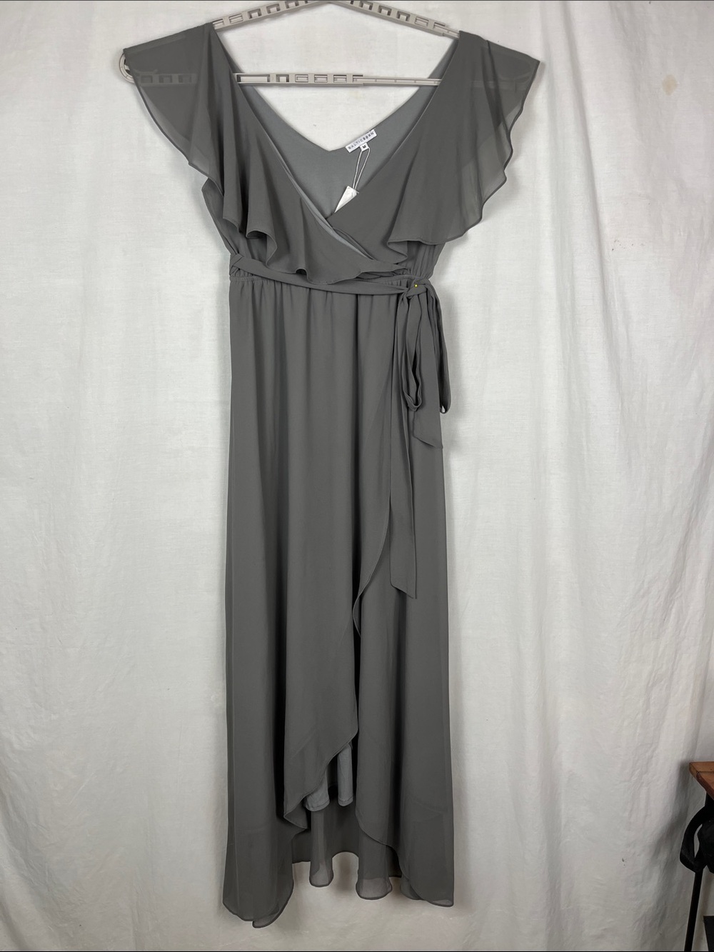 NWT Baltic Born Gray V Neck Ruffle Maxi Dress